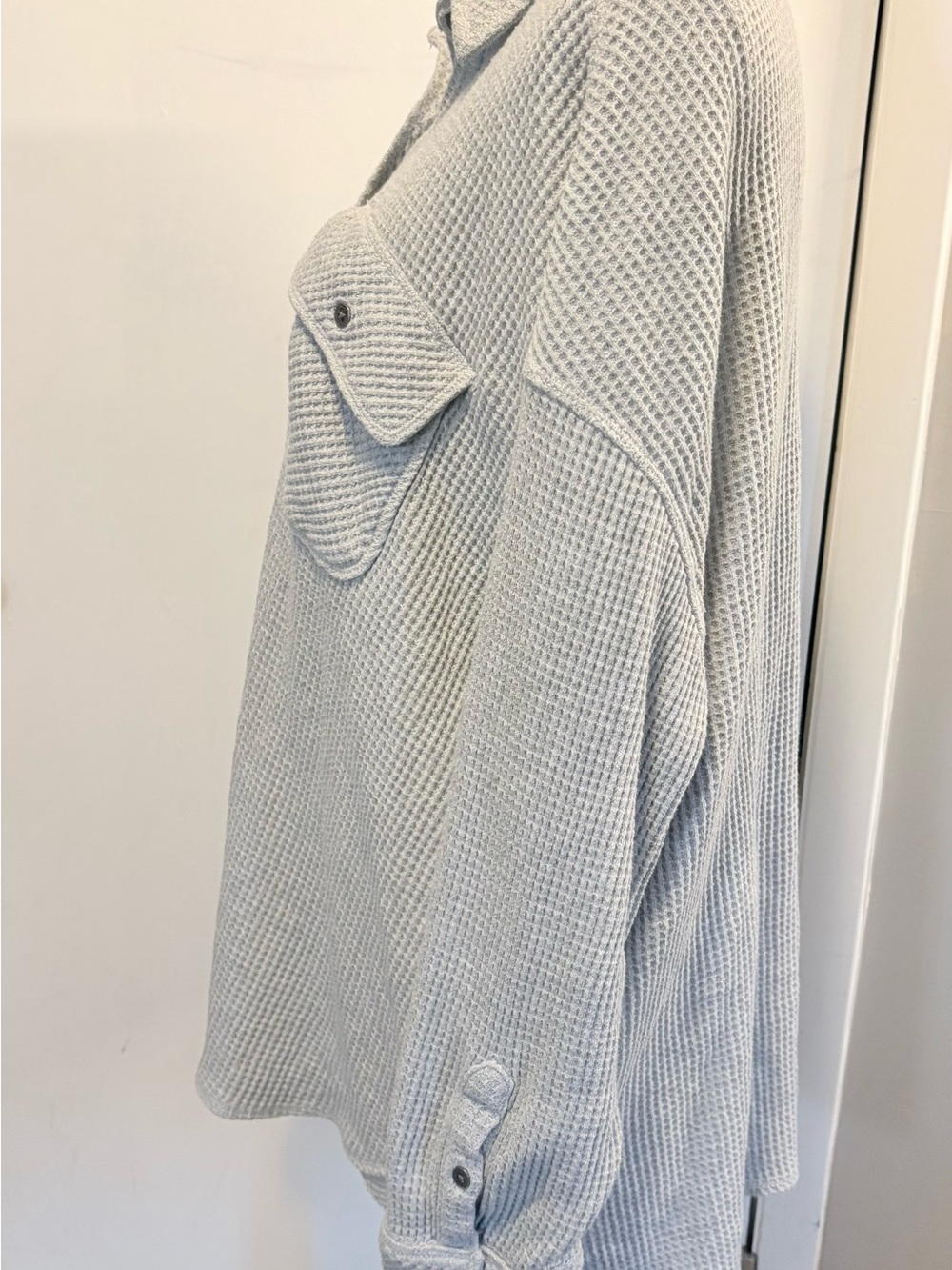 Aerie Gray Waffle Knit Oversized Button Down - Picture 4 of 7